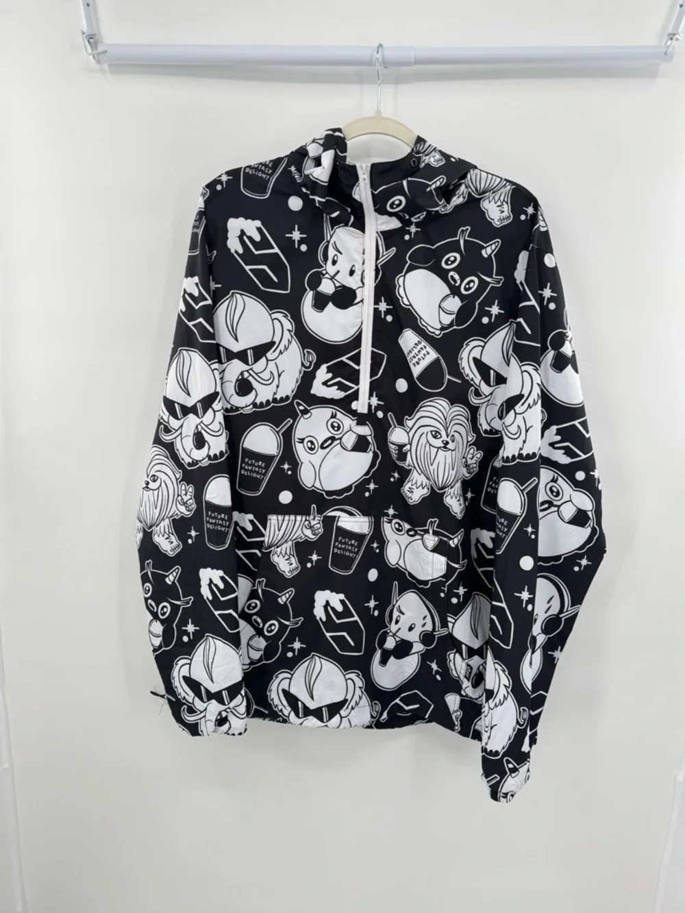 Future Fantasy Delight Printed Half Zip Windbreaker Hoodie Lightweight XL